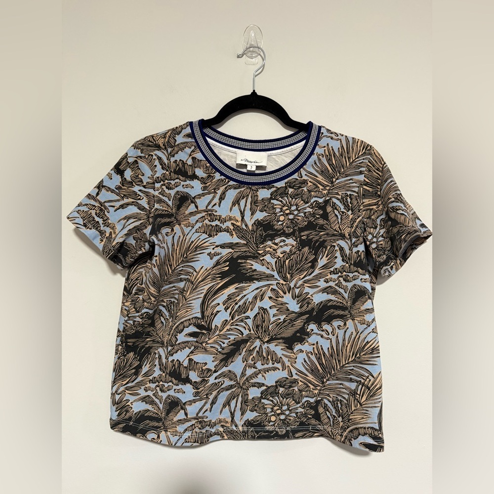 3-1 Phillip Lim Floral Tropical Short Sleeve Top Size Small Resort Coastal